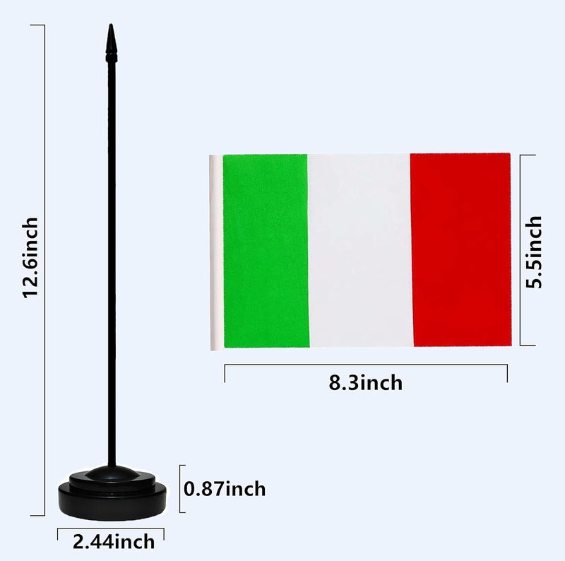 tibijoy Italy Italian Deluxe Desk Flag Set Small Mini Miniature Italy Italian Table Desktop Flags With Solid Pole, Black Base and Spear Top(2 Pack) - Image 3